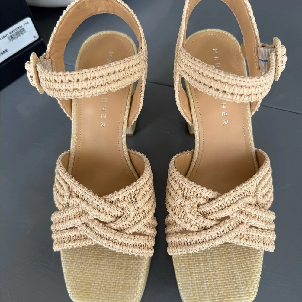 Marc Fisher Chesse rattan Cream Platform Shoes with Chunky Heel - Picture 7 of 9